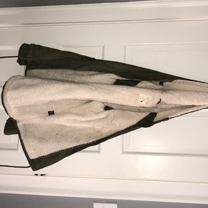 army green winter coat with fur lining